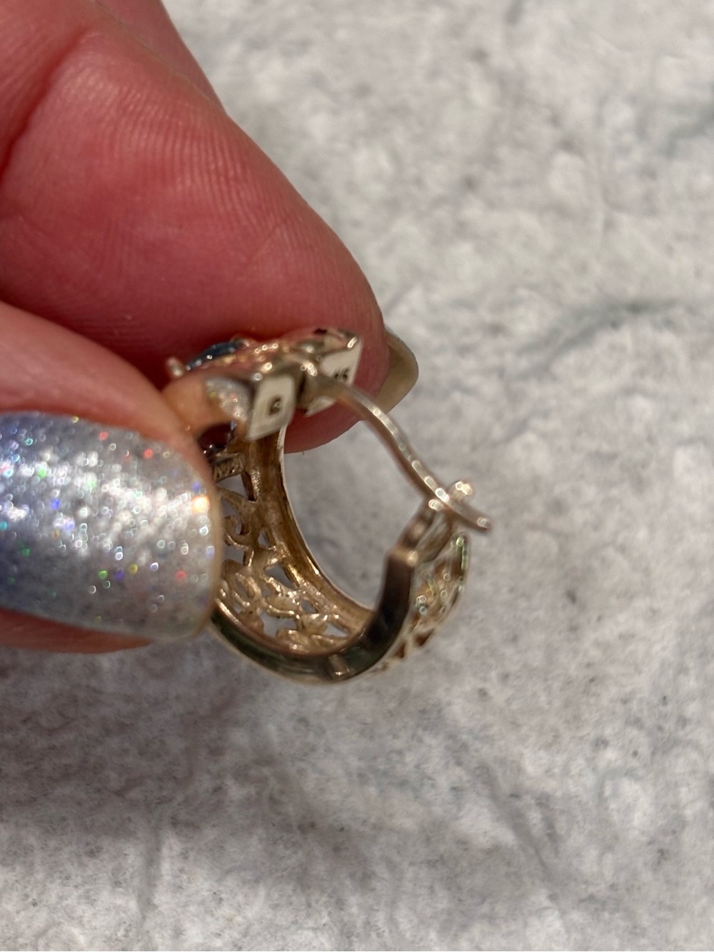 Sterling Silver Blue Topaz  Hoop Earrings. - Picture 10 of 12